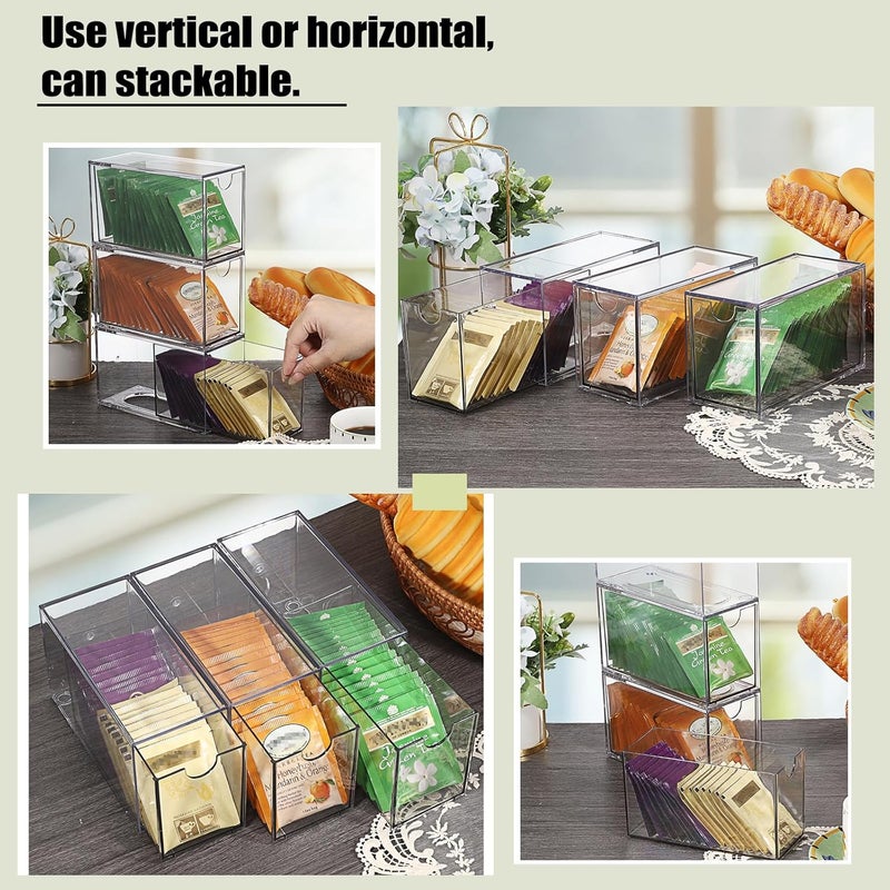 ELLDOO 3 Drawers Tea Bag Organizer, Clear Acrylic Stackable Tea Bag Storage Holder for Kitchen Pantry, Coffee Pod Snack Storage for Countertop Cabinet - Image 4